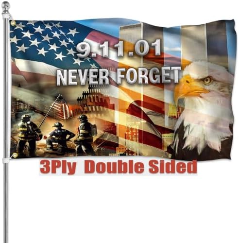 911 Never Forget Flag 3x5 Ft Outdoor Double Sided 9/11 25th Anniversary American Remember Flags Heavy Duty 3 Ply Polyester with 2 Brass Grommets for Outside House Yard Signs Patriotic Memorial Banner Decor by KNAPAL