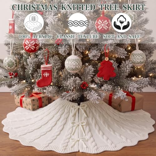 Thenshop 48 Inch Chunky Cable Knit Christmas Tree Skirt, Beige - Image 3