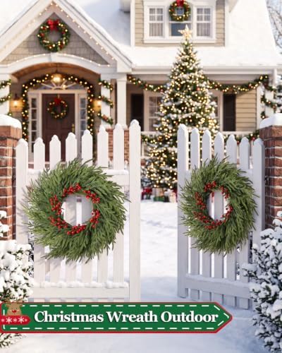 26" Christmas Cedar Wreath - Large Artificial Evergreen Pine Norfolk Wreath - Image 2