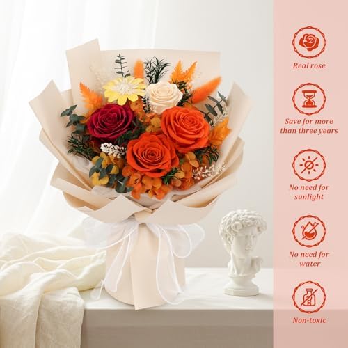 Flowers for Delivery Prime Preserved Orange Roses Bouquet Save 3-5 Years - Image 5