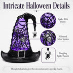 Halloween Witch Hat Snow Globe Lantern with Purple Light & Swirling Glitter, 9.5 Inch Lighted Halloween Tabletop Decor with Spider Web & Hanging Spider, Battery Operated for Mantel Shelf Party - Image 4