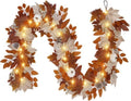 2 Pack 9Ft Fall Garland with Lights, Thanksgiving Mantel Decor by FLAGLY