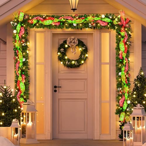 Thiccywoov 6 ft LED Prelit Christmas Pine Garland with Balls for Mantel - Image 3
