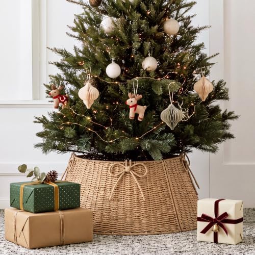 Foilswirl 24 Inch Christmas Tree Collar Wicker Tree Skirt Stand Base - Image 5