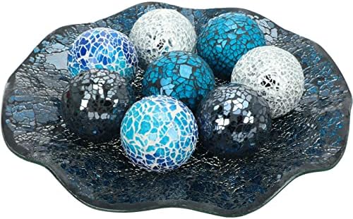 Suclain Centerpiece Bowl and Decorative Balls Set 8 Pcs Table Mosaic Plate with 2.4 Inch Glass Mosaic Orbs Glass Turquoise Tray and Spheres for Centerpiece Table Home Vases Decor(Multicolor) by Suclain