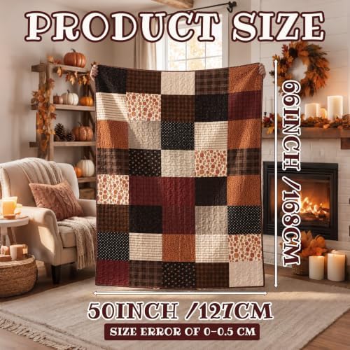 50''x66'' Fall Pumpkin Quilted Throw Blanket Autumn Patchwork - Image 2