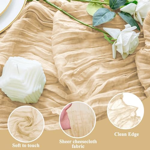 Cheesecloth Table Runner 10FT 12Pcs Sand Boho Gauze Rustic Sheer Runners - Image 3