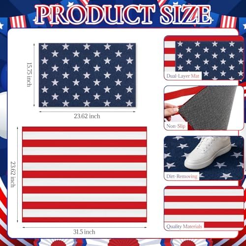 2PCS 4th of July Door Mat Combination, Patriotic Stars and Stripes Front Porch Decor, Independence Day Layered Welcome Mat, Red White and Blue Outdoor Rug for Memorial Day Entryway Decoration - Image 2