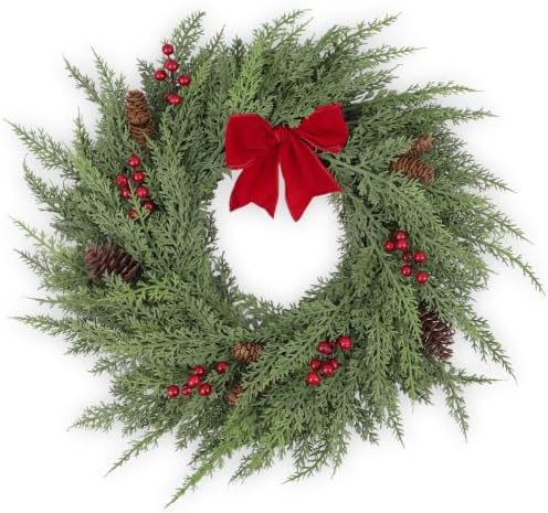 26" Christmas Wreaths for Front Door, Winter Pine Cedar Hanging Decor by Unknown