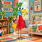 Large 30 in Metal Tiki Bird Decor, Garden Parrot Sculpture Statues by Ultym