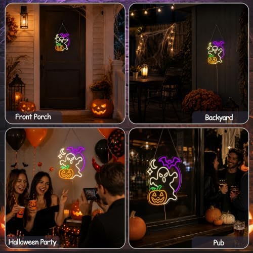 Ghost Halloween Neon Sign, Dimmable Pumpkin & Bat Neon Signs for Wall Decor - Image 4