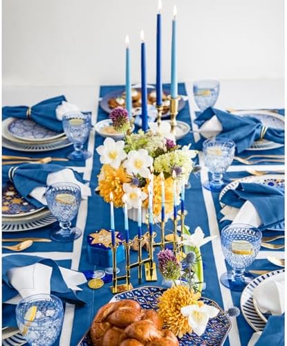 Solino Home 100% Pure Linen Table Runner Indigo Blue Hemstitch, 14 x 144 in - Image 2