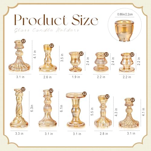 Mumufy 10 Pcs Glass Taper Crystal Candle Holders,Classic,Gold - Image 2
