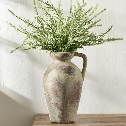 PORCER 9.3 Inch Antique Ceramic Vase, Terracotta Vase with Handle, Tuscan Decor Farmhouse Decorative Vase, Rustic Vase for Home Decor, Living Room, Entryway, Wedding - Distressed Design, Gray by PORCER