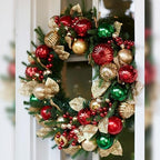 Balsam Hill Merry and Bright Christmas Wreath - 30" Festive Front Door Wreath with Ornaments, Gold Glitter Leaves & Battery-Operated LED Clear Lights for Indoor and Outdoor Holiday Decorating - Image 2