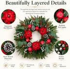 28 Inch Christmas Wreath for Front Door, Red Apples, Magnolia Winter Wreath - Image 3