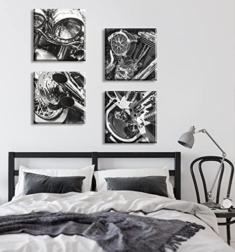 DJSYLIFE Black and White Vintage Motorcycle Wall Art 12" x 12" - Image 6