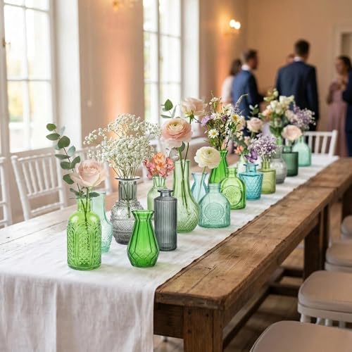 32 PCS Assorted Vintage Bud Vases, Colorful Glass Small Vases Bulk, for Centerpieces, Wedding Table Decor, Home Decorations & Gifts (Green Series) - Image 5