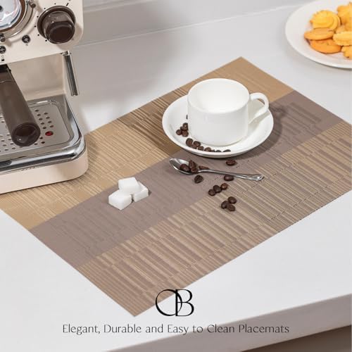 Placemats Set of 12 - Easy Clean Woven Vinyl Placemats for Dining Table, Indoor/Outdoor Place Mats, Washable PVC Table Mats （Gold Dune） - Image 2