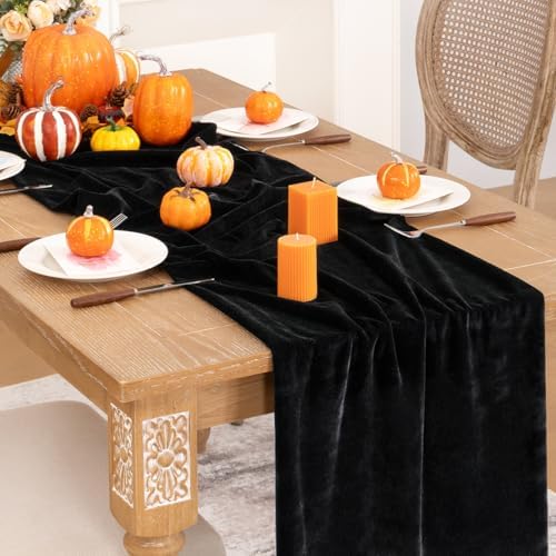 DeZerlor 3pcs Black Fall Winter Velvet Table Runner 20 x 120 Inch - Image 5