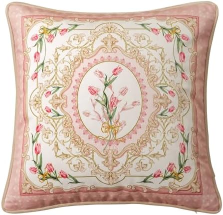 Vintage Pink Floral Pillow Cover 18x18, Tulip Garden by Unknown