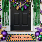 2 Pcs Mardi Gras Welcome Doormat, Welcome Mardi Gras Masks Mat, Carnival Fleur De Lis Non Slip Coir Mat Floor Striped Layering Doormats Seasonal for Front Porch Entryway Decor 24" x 32" - Image 5