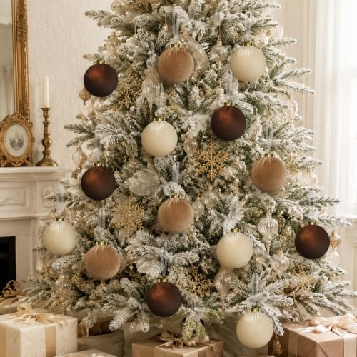 15 Pcs 3.15" Large Brown Velvet Balls Ornaments for Christmas Tree Neutral - Image 3