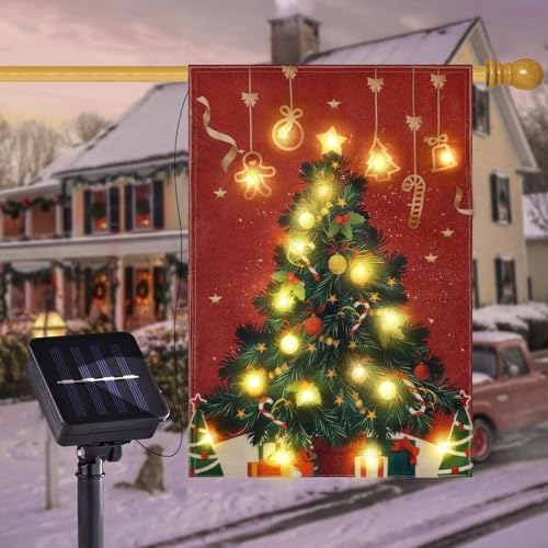 Lighted Christmas Garden Flag for Outside, Xmas Tree, 28x40 In by FLAGMESAGE