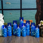 Nimiko Flickering Flameless LED Candles,Battery Operated Candles 9 Pcs with Embedded Star String,Acrylic LED Pillar Candles with Remote,Suitable for Home Decoration to Create an Atmosphere (Blue) - Image 6
