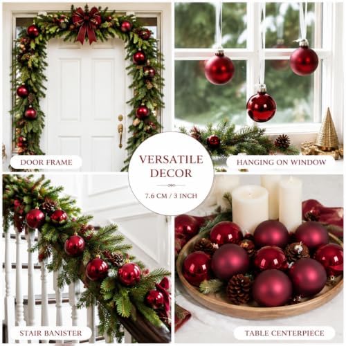 FoldTier 9pcs 3" Colorful Glass Ball Christmas Tree Ornament, Burgundy - Image 3