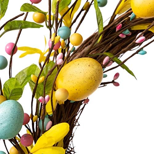 Glitzhome 22" D Easter Wreath with Easter Eggs Berries and Forsythia for Front Door Wall Window Spring Easter Garland with Colored Eggs Berries Holiday Decoration - Image 6