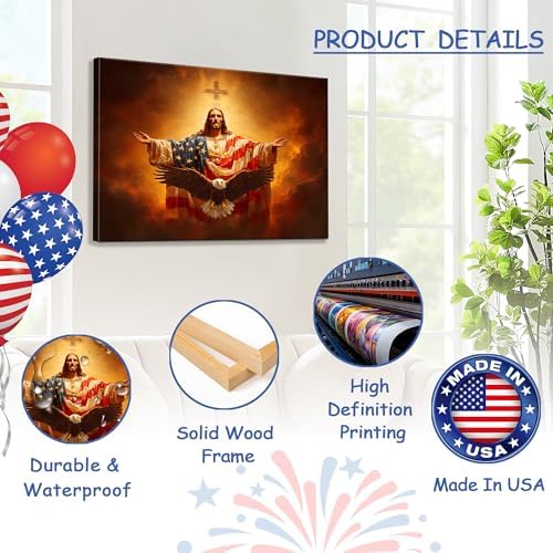July 4th Patriotic Canvas Wall Art 4th of July USA Decorations American Flag and Eagle Painting Inspirational Picture Wall Decor Independence Day Home Decor 24x32in - Image 4