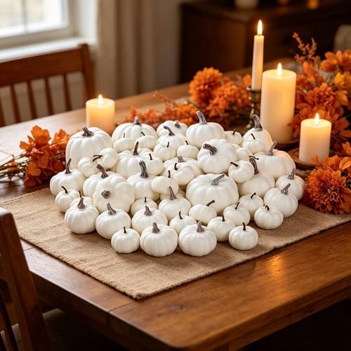winemana 46 Pcs Artificial White Pumpkins Fall Decorations - Image 2