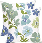 Pack of 2 Embroidered Decorative Throw Pillow Cover 18x18 Inch Farmhouse Floral Pillowcase for Living Room Sofa Bed (Grass Flower) by Pilmandu