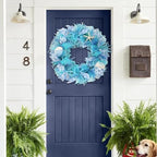 24 Inch Coastal Seashell Large Wreath with Natural Starfish & Scallops Shell, Blue Beach Style Front Door Wreath with for Spring Summer, Farmhouse Rustic Indoor Outdoor Home Wall Wedding Decor - Image 5