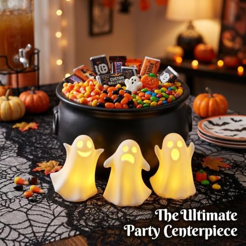 Ceramic Ghost Decor, Light Up Ghost Figurines for Halloween with Timer - Image 6