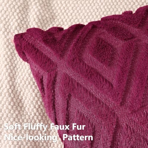 Pallene Fall Burgundy Faux Fur Throw Pillow Covers 24x24 Set of 2 - Image 2