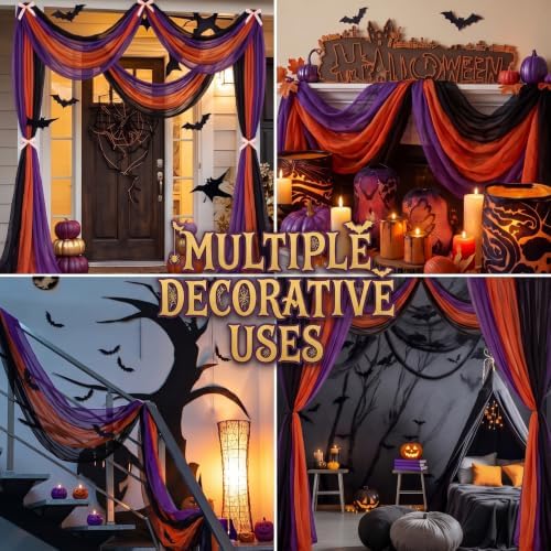 Remagr 12 Pcs Halloween Cheesecloth Gauze Table Runners Black Orange Purple - Image 2