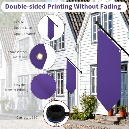Farm Stand Blank Flag with Pole Kit, 12x42 Inch Double-Layer Heavy-Duty 300D Polyester Banner, DIY Custom Sublimation Vinyl Flag for Garden, Yard, Events, or Outdoor Commercial Display (Purple) - Image 3