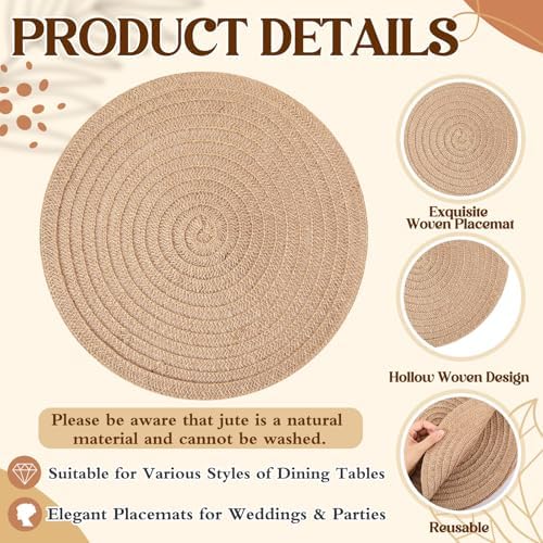 24 Pcs 13 Inch Round Burlap Woven Placemat Boho Braided Charger - Image 6
