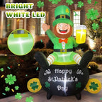 6FT St Patrick's Day Inflatables with LED Lights Outdoor Decoration Leprechaun Holding Beer in Pot Gold Shamrock Blow up Decor for Yard, Lawn, Garden Holiday Party Indoor Outside - Image 2