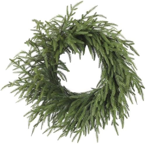 24 Inch Real Touch Christmas Wreath, Natural Droopy,Soft Bendable Winter Wreaths for Front Door, Christmas Wreaths for Front Door, Cedar Wreath, Indoor Christmas Decorations Outdoor for Home Decor by LZNPAArtificialPlants