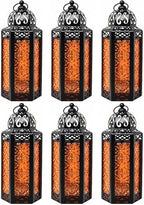 Vela Lanterns Decorative Indoor Moroccan Candle Holder, Amber, M, 6-Pack by VelaCandleLanterns