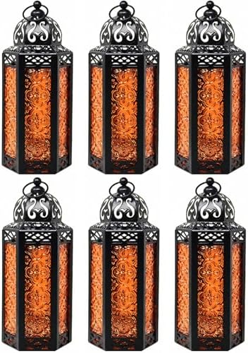 Vela Lanterns Decorative Indoor Moroccan Candle Holder, Amber, M, 6-Pack by VelaCandleLanterns