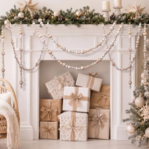 Bucherry 4 Pcs Christmas Wood Bead Garland 28.8 Feet, Frost Color - Image 4