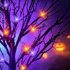 Halloween Decor Indoor, 2 Pack 24 Inch Black Halloween Tree Set, 48 Orange & Purple LED Lights, USB & Battery Powered Tabletop Spooky Twig Trees with 6H Timer, Creepy Halloween Decorations for Mantels - Image 4