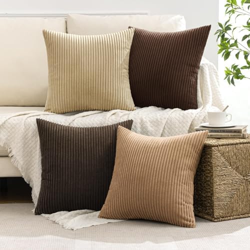 MIULEE Fall Corduroy Decorative Throw Pillow Covers Dark Brown 20x20 - Image 5