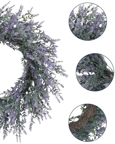 20 Inch Purple Lavender Wreath for Front Door – Artificial PVC Spring Summer Fall Winter Wreath – Farmhouse Wall Decor – Indoor Outdoor Use – Lifelike Lavender & Eucalyptus - Image 4