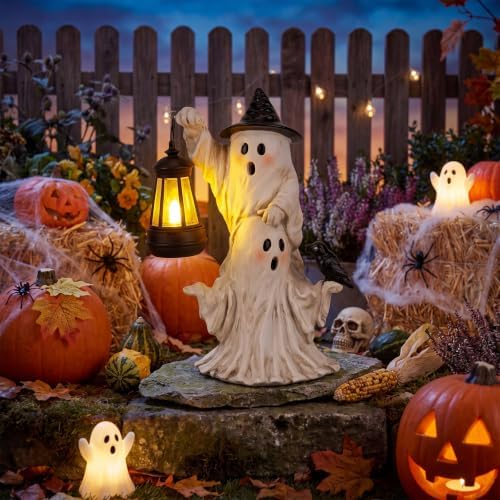Capoda 8" Halloween Ghost Statue Decor with Solar Lights Resin Table Decor - Image 6