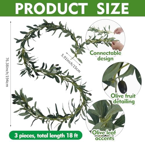 3 Pcs Artificial Leaf Vine, 18 Ft Garland Olive Green Vine - Image 2